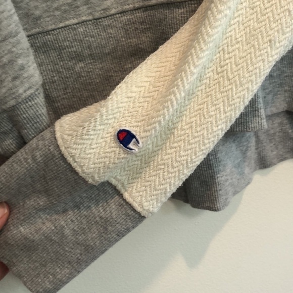 CHAMPION Sweatshirt crewneck with woven sleeves Womens large - Picture 6 of 8